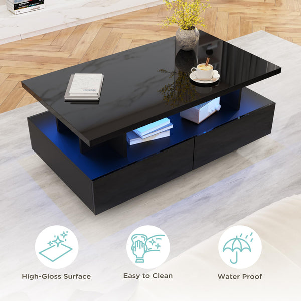 LED Coffee Table with 4 Drawers & High-Gloss Finish