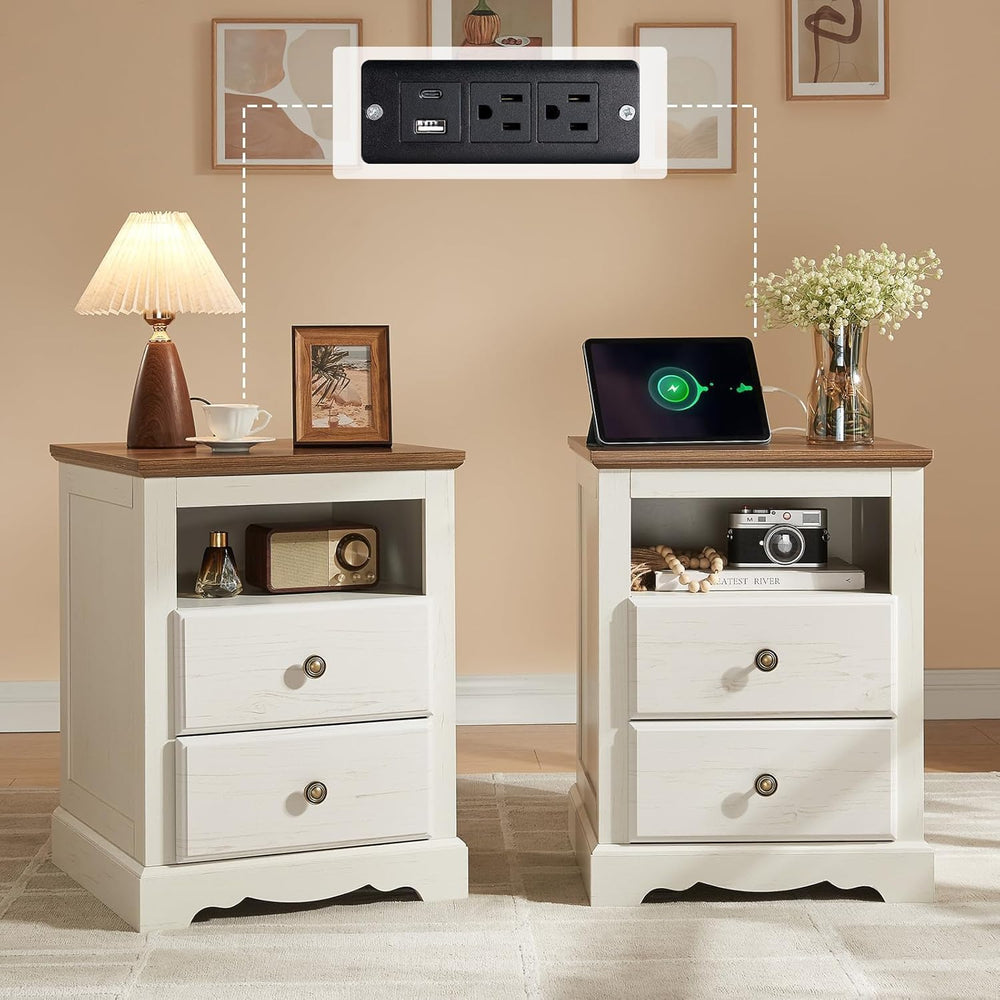 Farmhouse Bedroom Set with Platform Bed & Charging Nightstands