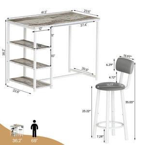 Counter Height Bar Table Set with Storage & Stools