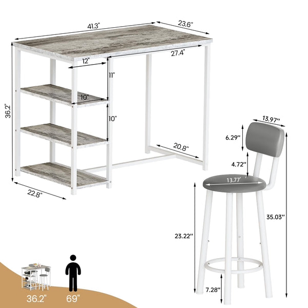 Counter Height Bar Table Set with Storage & Stools