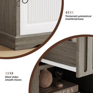 Farmhouse Nightstand Set of 2 with Drawer – Wide Bedside Table with Storage, Grey