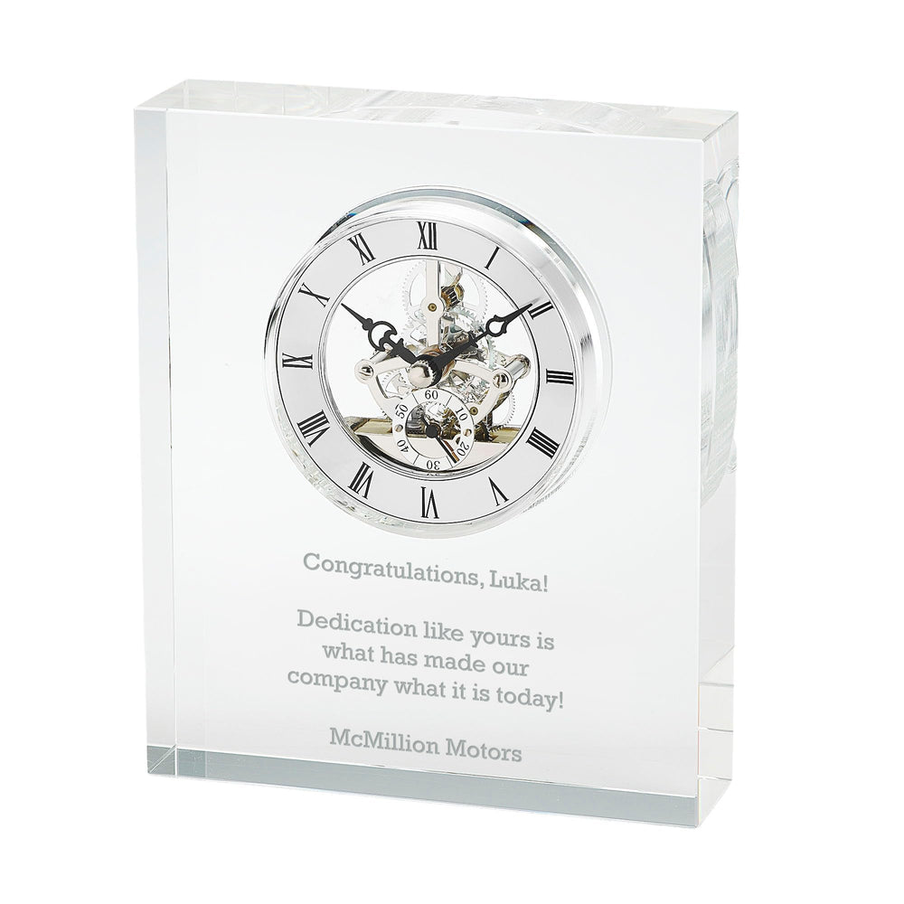 Engraved Crystal Skeleton Desk Clock with Personalization