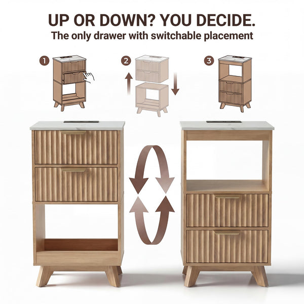Fluted Nightstand with Charging Station & 2 Drawers
