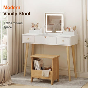 Small Storage Stool with Flat Top & Built-In Shelf