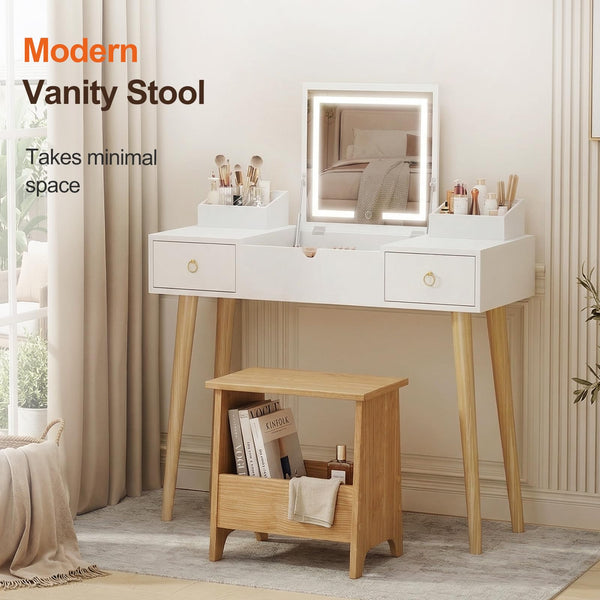 Small Storage Stool with Flat Top & Built-In Shelf
