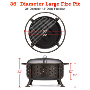 Round Wood Burning Fire Pit with BBQ Grill Grate