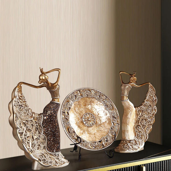 3PCS Peacock Dancer Figurines Statue Set – Gold Resin Sculpture