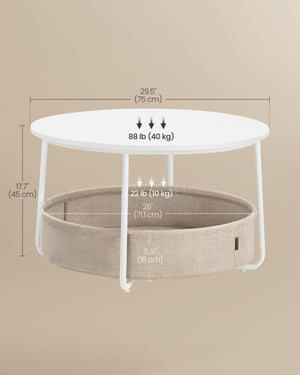 Round Coffee Table with Fabric Storage Basket & Metal Frame