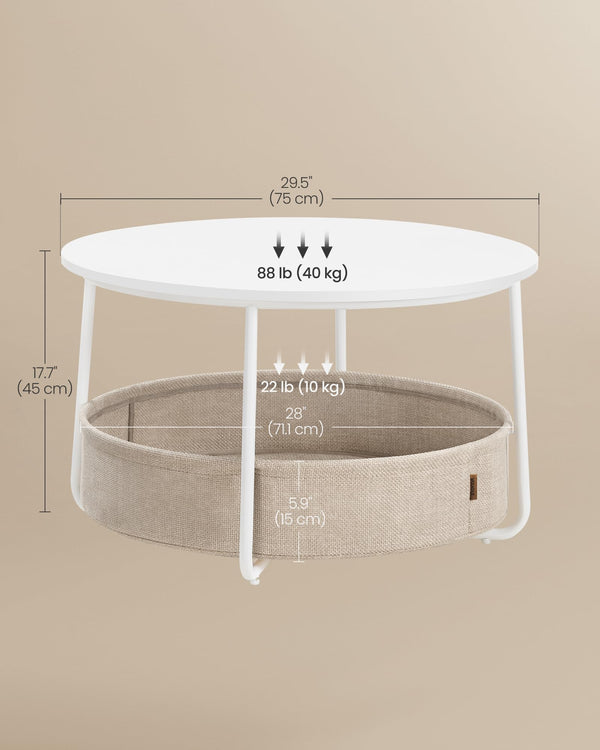 Round Coffee Table with Fabric Storage Basket & Metal Frame