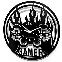 Gamer Joystick Controller Video Game Wall Clock 12 Inch Black Wood