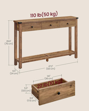 Console Table with 3 Drawers and Open Shelf – Farmhouse Entryway Sofa Table