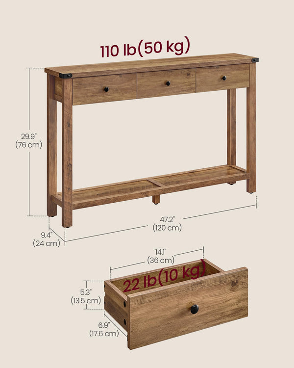 Console Table with 3 Drawers and Open Shelf – Farmhouse Entryway Sofa Table