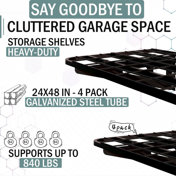 4-Pack Wall-Mounted Garage Shelving System – Heavy-Duty Steel, 840 lb Capacity