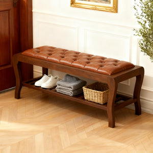 59" PU Leather Entryway Bench with Open Shoe Storage