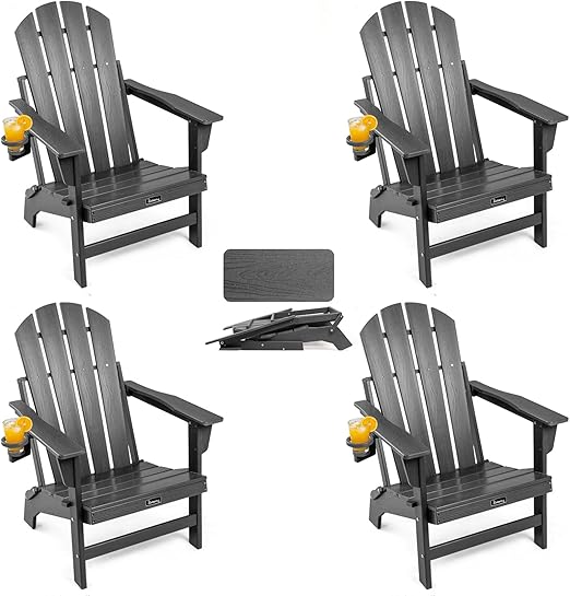 Folding Adirondack Chair – HDPE, All-Weather, with Cup Holder