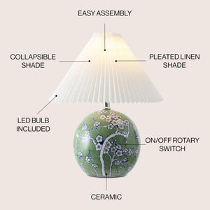 24" Ceramic Floral Urn Table Lamp with White Linen Shade