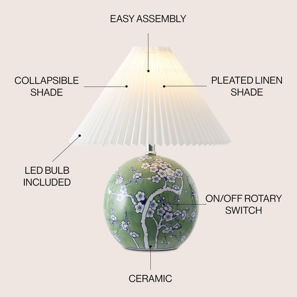 24" Ceramic Floral Urn Table Lamp with White Linen Shade
