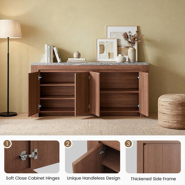 63" Marble Top Sideboard Buffet Cabinet with 4 Doors