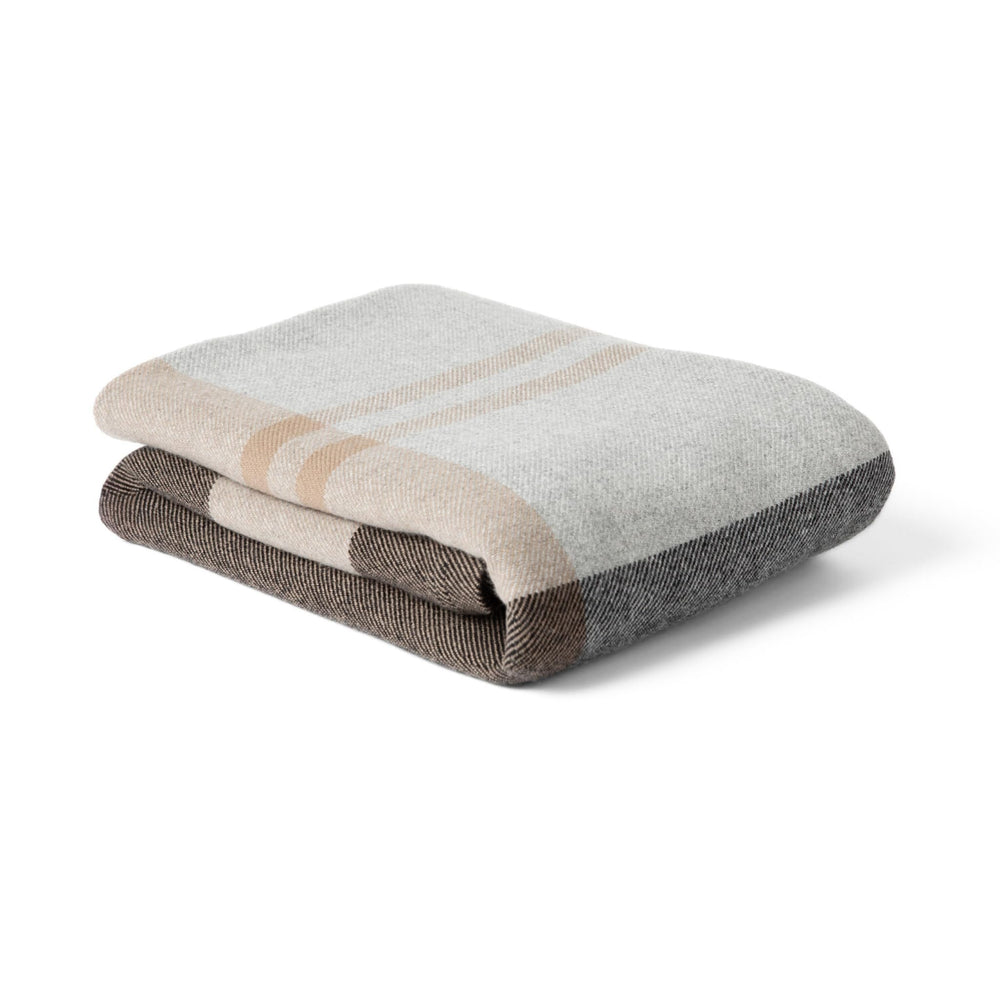 100% Pure Cashmere Throw Blanket – Woven, Large 73"x53", Gray & Beige Stripe