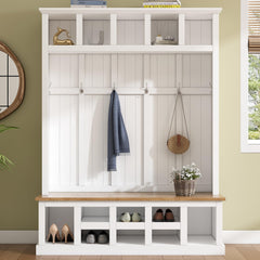 Farmhouse Hall Tree with Bench & Shoe Storage