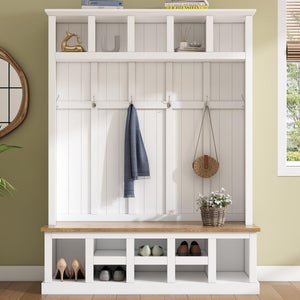 Farmhouse Hall Tree with Bench & Shoe Storage
