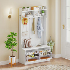 4-in-1 Hall Tree with Bench & Shoe Storage