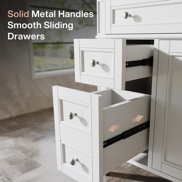 36-Inch Bathroom Vanity with Sink, 4 Drawers & 2 Doors, Solid Wood Frame