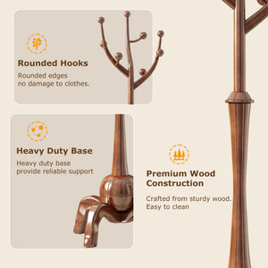 Freestanding Wood Coat Rack with 8 Hooks