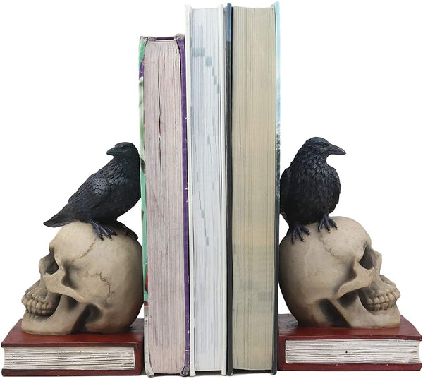 Gothic Raven Skull Bookends Set