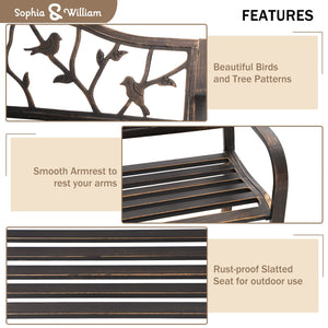 Cast Iron Outdoor Garden Bench with Backrest and Armrests