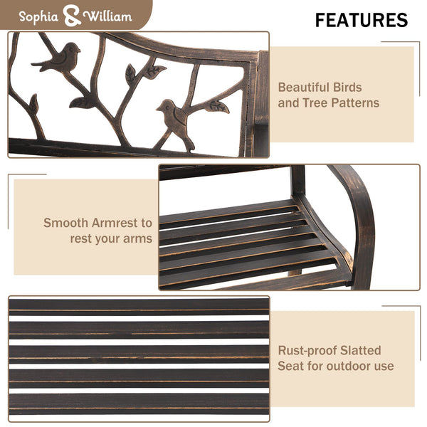 Cast Iron Outdoor Garden Bench with Backrest and Armrests