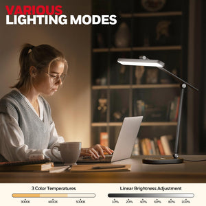 Full-Spectrum LED Desk Lamp with Auto-Dimming, 60-Min Timer & 4-Axis Adjustable Arm