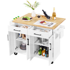 Rolling Kitchen Island Cart with Drop Leaf & Storage