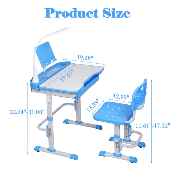 Kids Desk and Chair Set – Height Adjustable with Tilt Desktop, LED Light & Storage