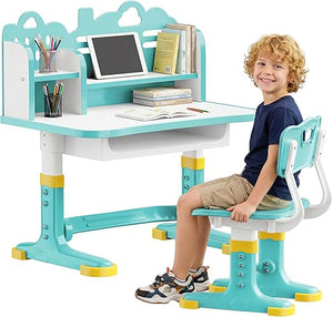 Height Adjustable Kids Desk and Chair Set with Storage