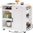 Rolling Kitchen Island Cart with Power Outlet, Drawer, Wine Rack & Spice Rack