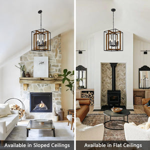 6-Light Rustic Farmhouse Chandelier with Faux Wood & Metal Frame