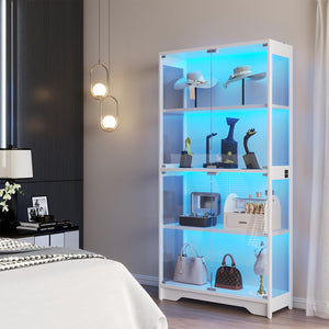 Glass Display Cabinet with LED Lights, 4-Tier Curio Cabinet, 63" Tall