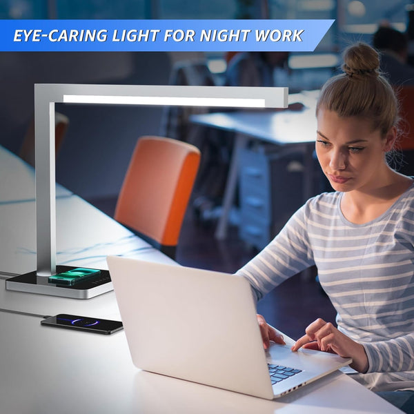 LED Desk Lamp with Charging Station & Type-C Port – 2 Pack