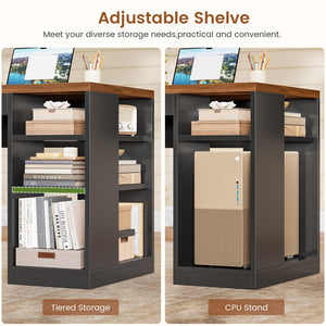 L-Shaped Corner Desk with Storage, Drawers & LED Lights