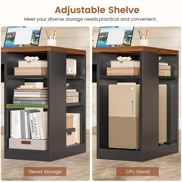 L-Shaped Corner Desk with Storage, Drawers & LED Lights