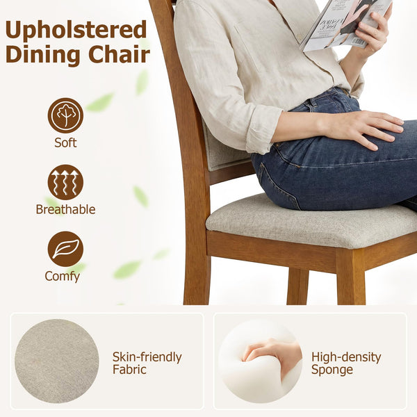 Farmhouse Dining Chairs Set – Solid Rubber Wood, Upholstered Fabric Seat