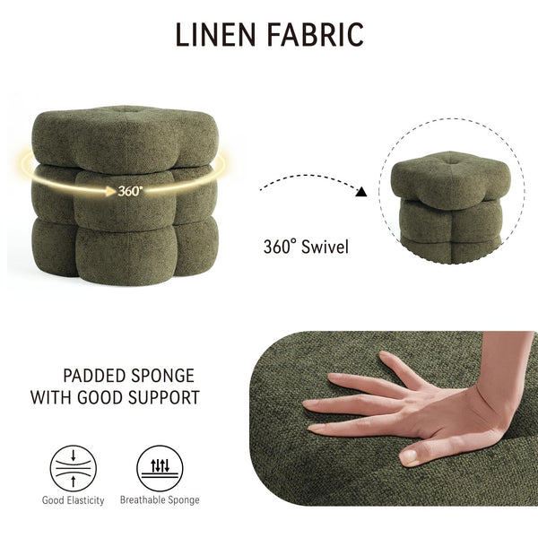 360° Swivel Flower Ottoman Linen Vanity Stool with Footrest