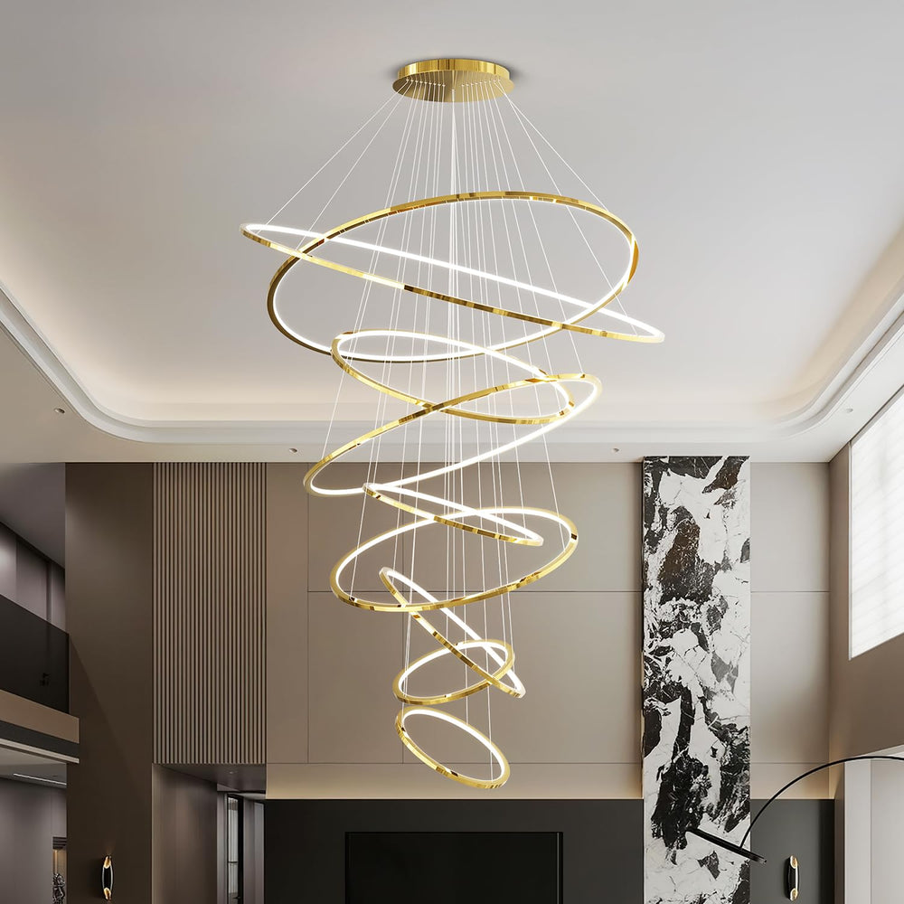9-Ring LED Pendant Chandelier with Remote Dimming – 55 Inch Multi-Ring Ceiling Light