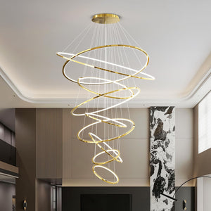 9-Ring LED Pendant Chandelier with Remote Dimming – 55 Inch Multi-Ring Ceiling Light