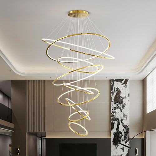9-Ring LED Pendant Chandelier with Remote Dimming – 55 Inch Multi-Ring Ceiling Light