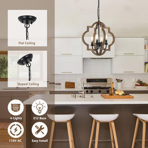 4-Light Wood Farmhouse Chandelier