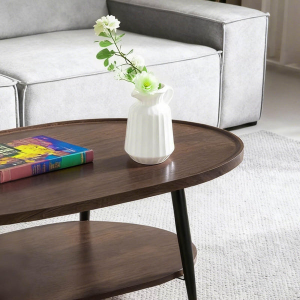 Oval Coffee Table, Two-Tier, Walnut, 47"