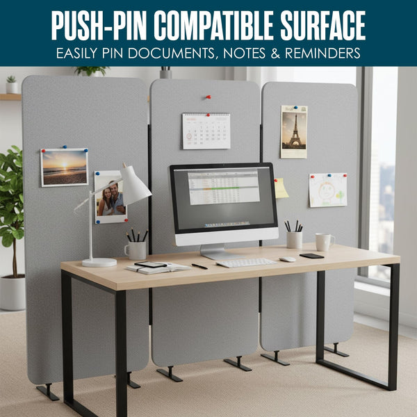 Acoustic Office Partition Wall Divider – 3-Panel, 72" x 67", Grey