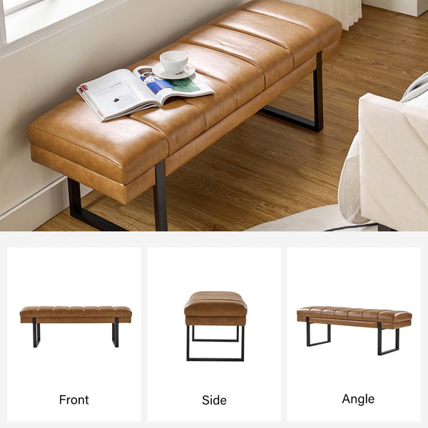 Upholstered Entryway Bench with Tufted Seat & Metal Legs